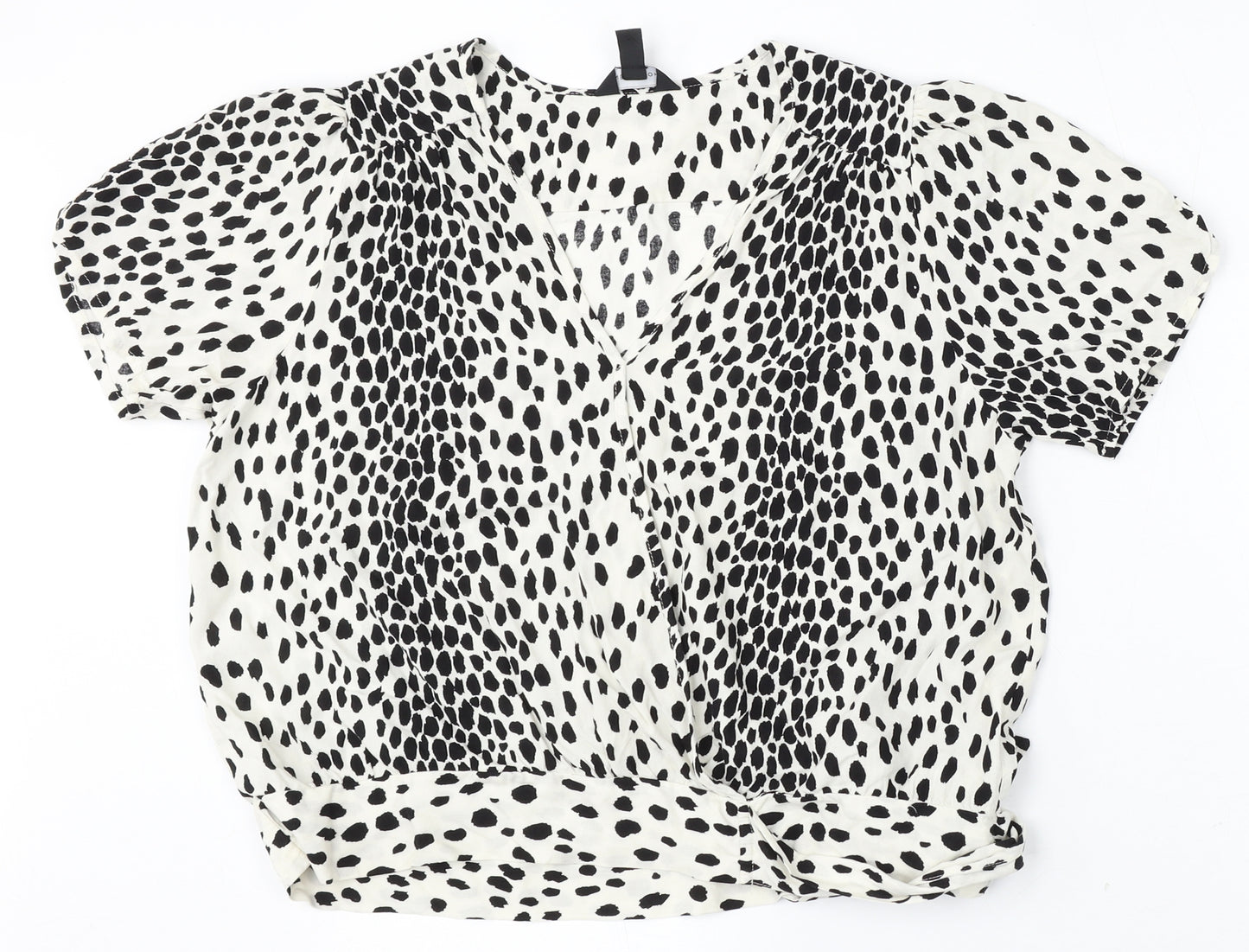 New Look Womens White Geometric Viscose Basic Blouse Size 16 V-Neck