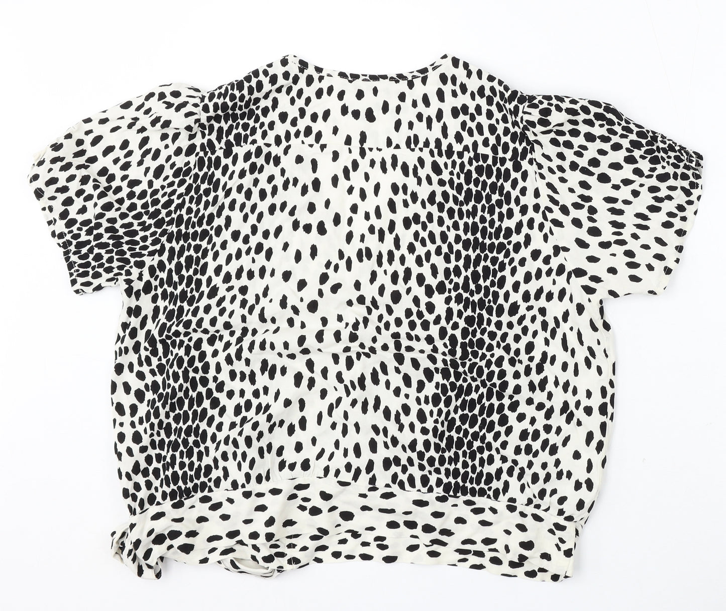 New Look Womens White Geometric Viscose Basic Blouse Size 16 V-Neck