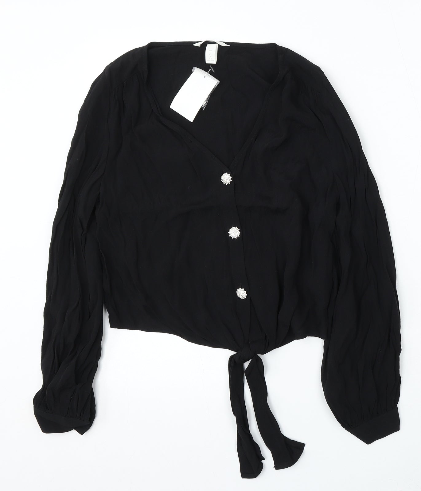 H&M Womens Black V-Neck  Viscose Cardigan Jumper Size 2