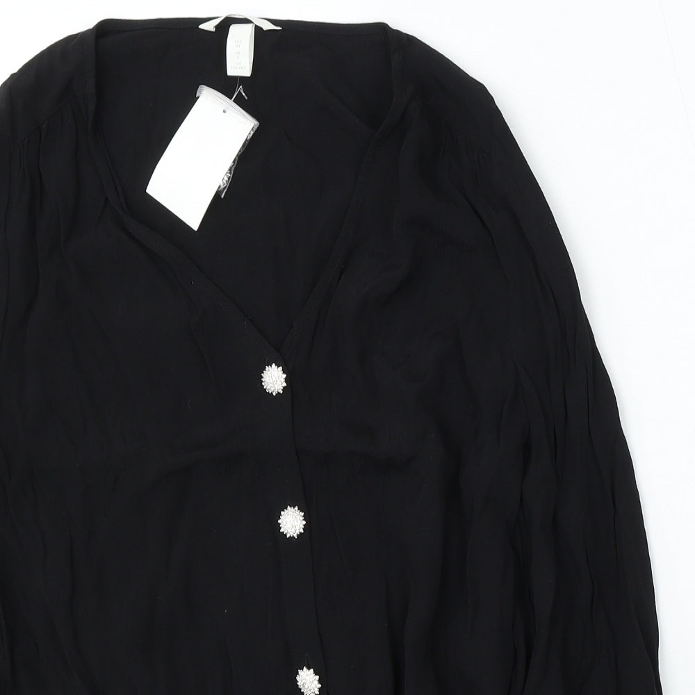 H&M Womens Black V-Neck  Viscose Cardigan Jumper Size 2