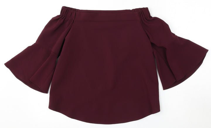 Atmosphere Womens Red Polyester Basic Blouse Size 8 Round Neck