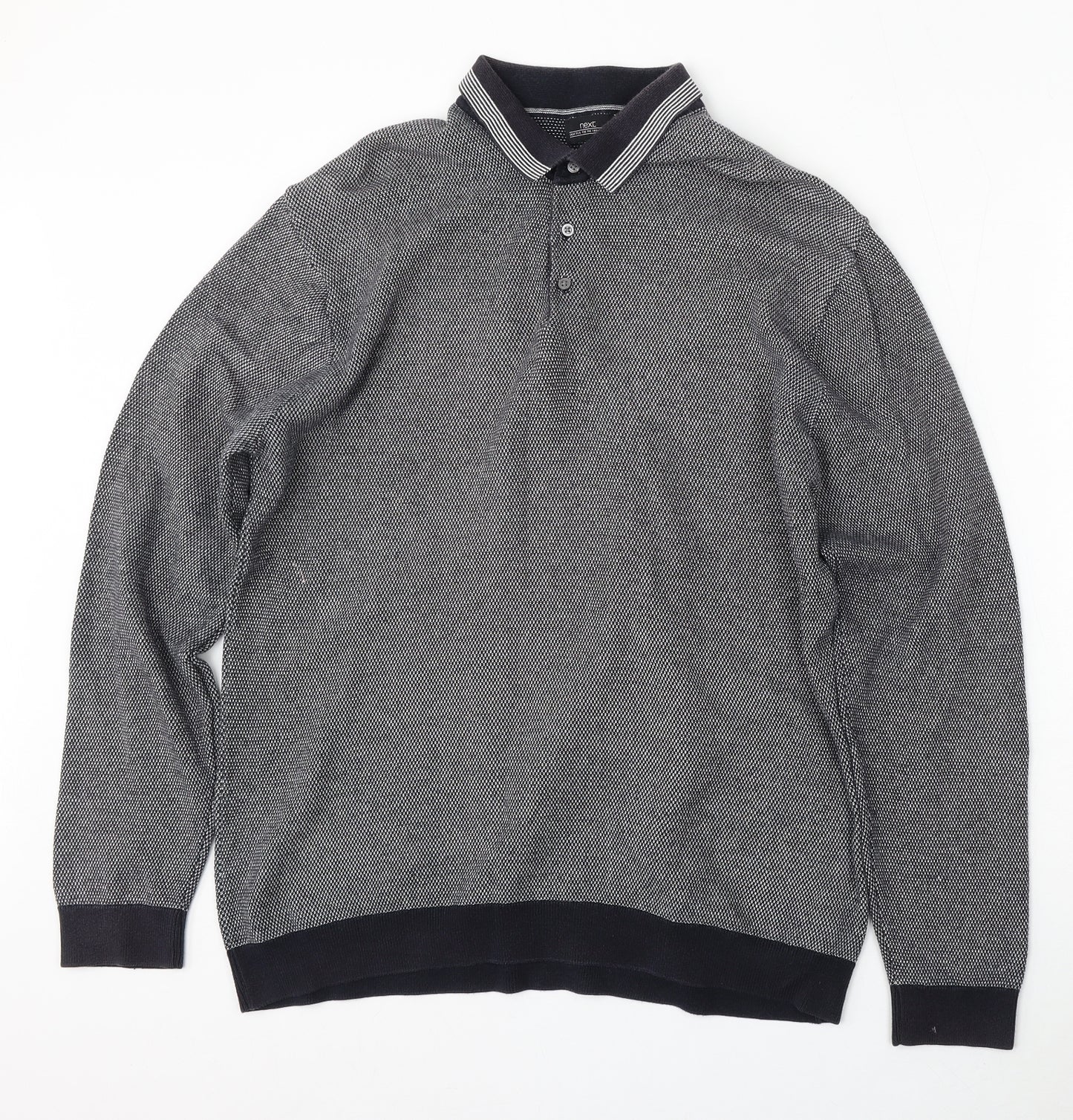 NEXT Mens Blue Collared  Cotton Pullover Jumper Size XL