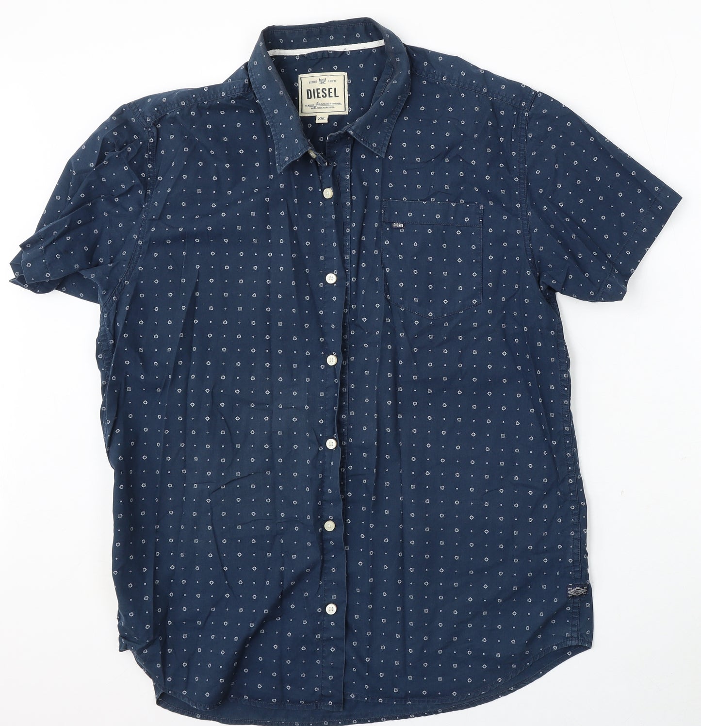 Diesel Mens Blue Geometric Cotton  Polo Size 2XL Collared Button