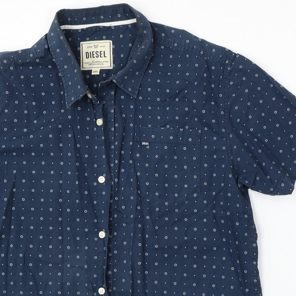 Diesel Mens Blue Geometric Cotton  Polo Size 2XL Collared Button