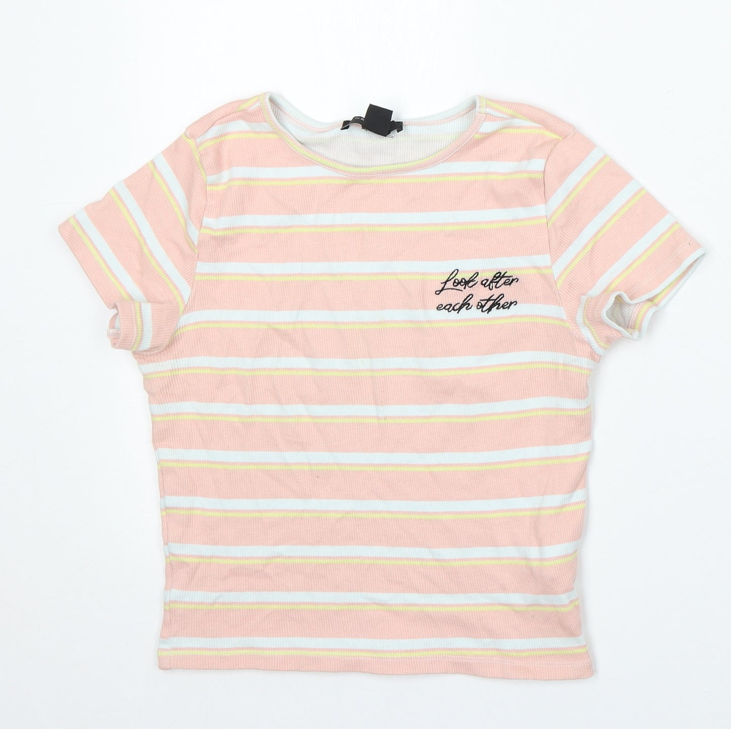 915 Generation Girls Pink Striped Cotton Basic T-Shirt Size 12-13 Years Round Neck