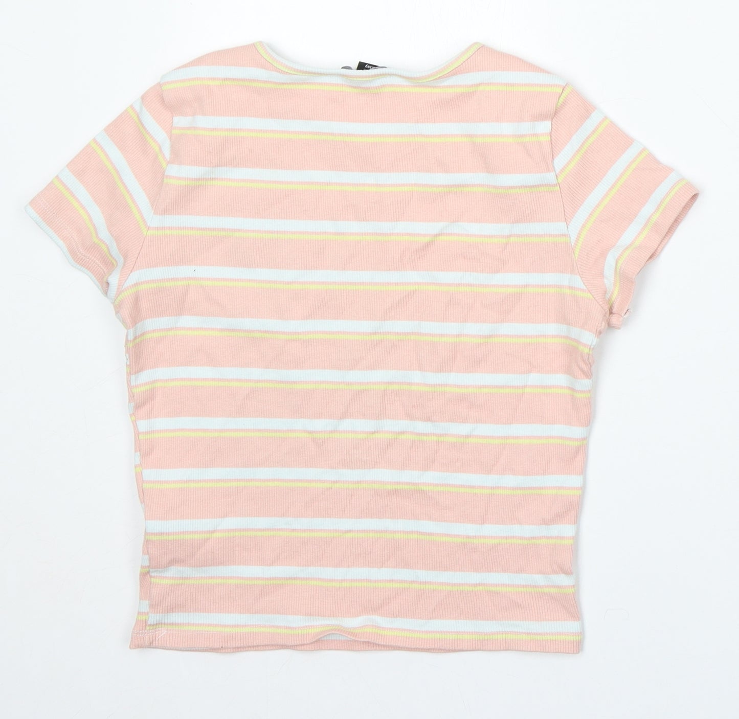 915 Generation Girls Pink Striped Cotton Basic T-Shirt Size 12-13 Years Round Neck