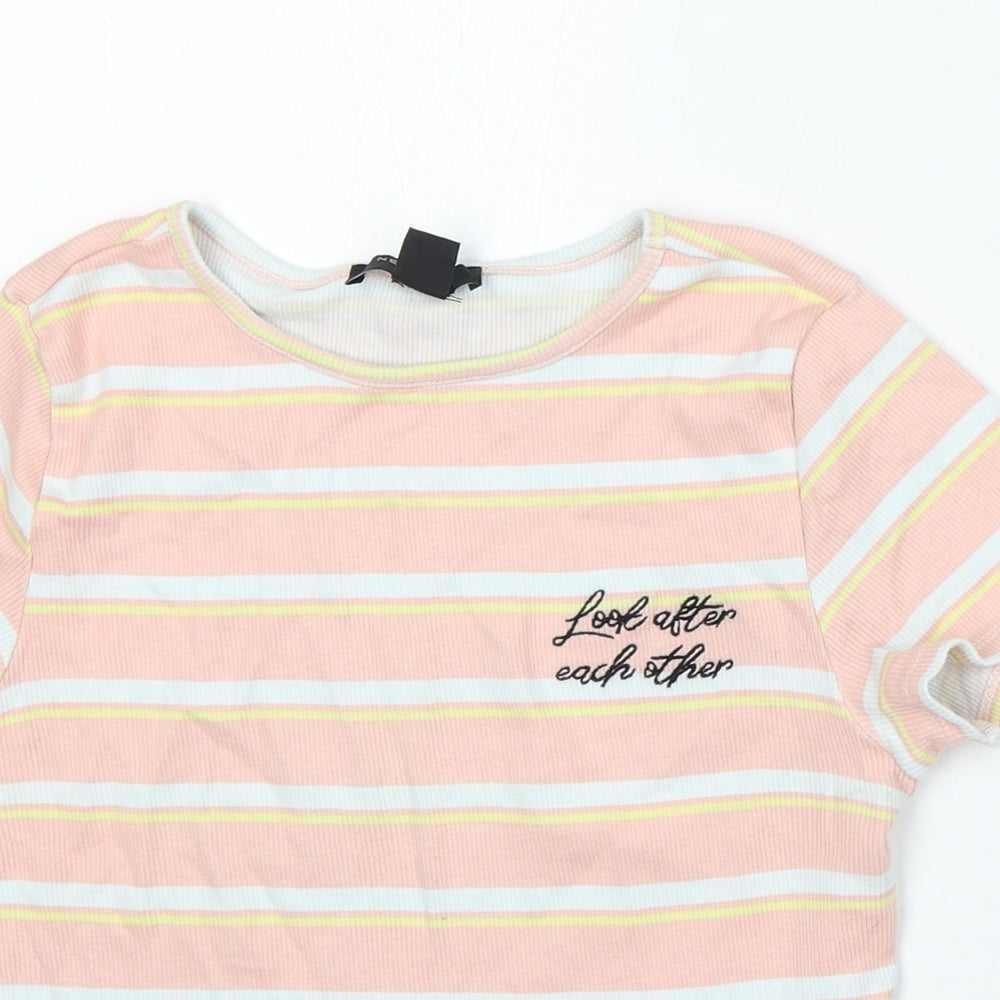 915 Generation Girls Pink Striped Cotton Basic T-Shirt Size 12-13 Years Round Neck