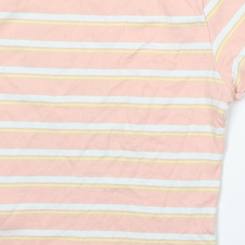 915 Generation Girls Pink Striped Cotton Basic T-Shirt Size 12-13 Years Round Neck