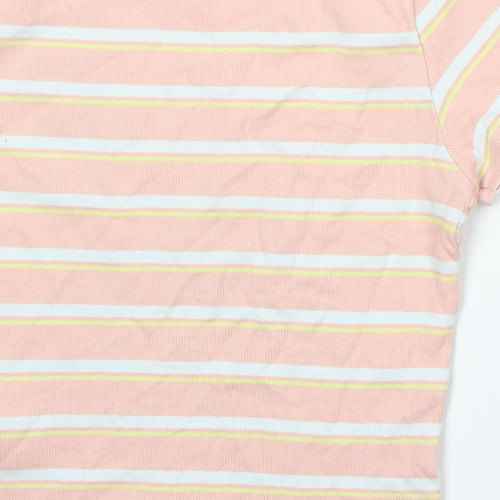 915 Generation Girls Pink Striped Cotton Basic T-Shirt Size 12-13 Years Round Neck