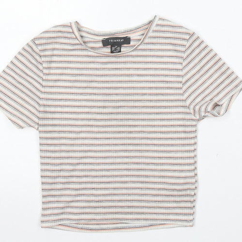 Primark Girls Multicoloured Striped Polyester Basic T-Shirt Size XS Round Neck