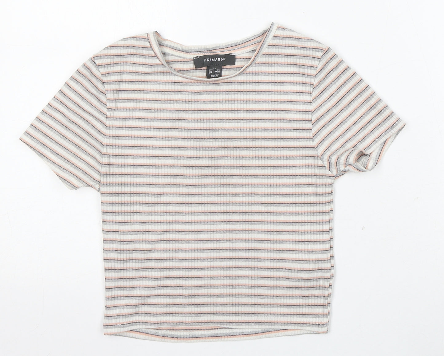 Primark Girls Multicoloured Striped Polyester Basic T-Shirt Size XS Round Neck