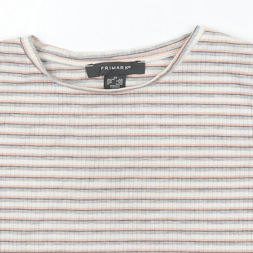 Primark Girls Multicoloured Striped Polyester Basic T-Shirt Size XS Round Neck