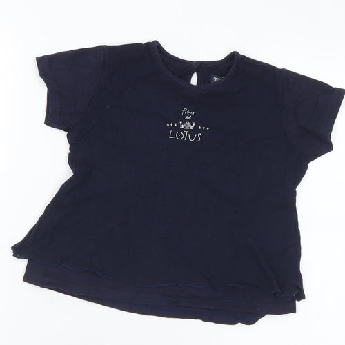 Jean Bourget Girls Blue  Cotton Basic T-Shirt Size 4 Years Round Neck