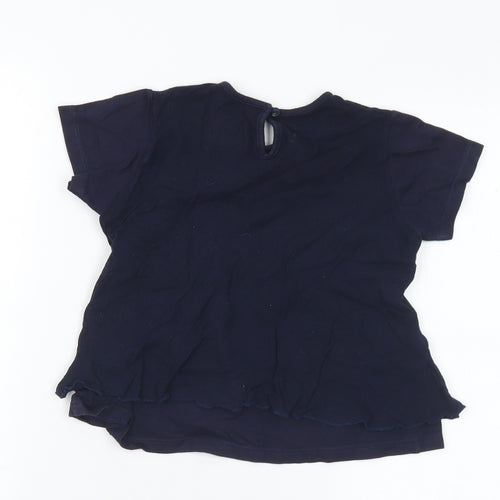 Jean Bourget Girls Blue  Cotton Basic T-Shirt Size 4 Years Round Neck