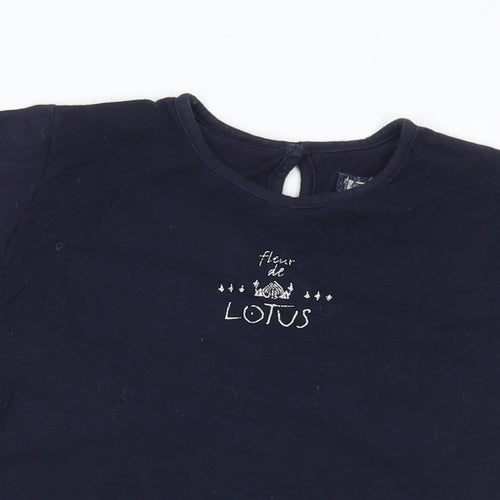 Jean Bourget Girls Blue  Cotton Basic T-Shirt Size 4 Years Round Neck