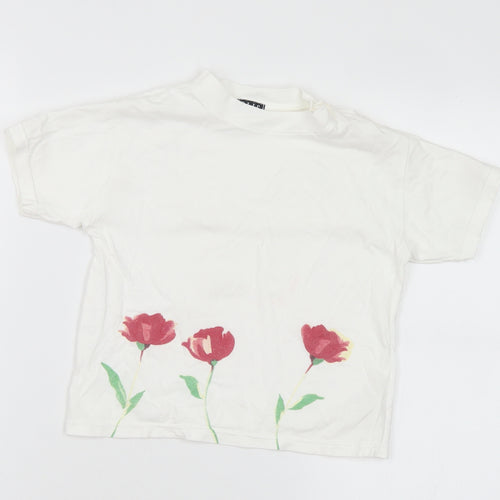 ELLE Girls White Floral Cotton Basic T-Shirt Size 2 Years Crew Neck