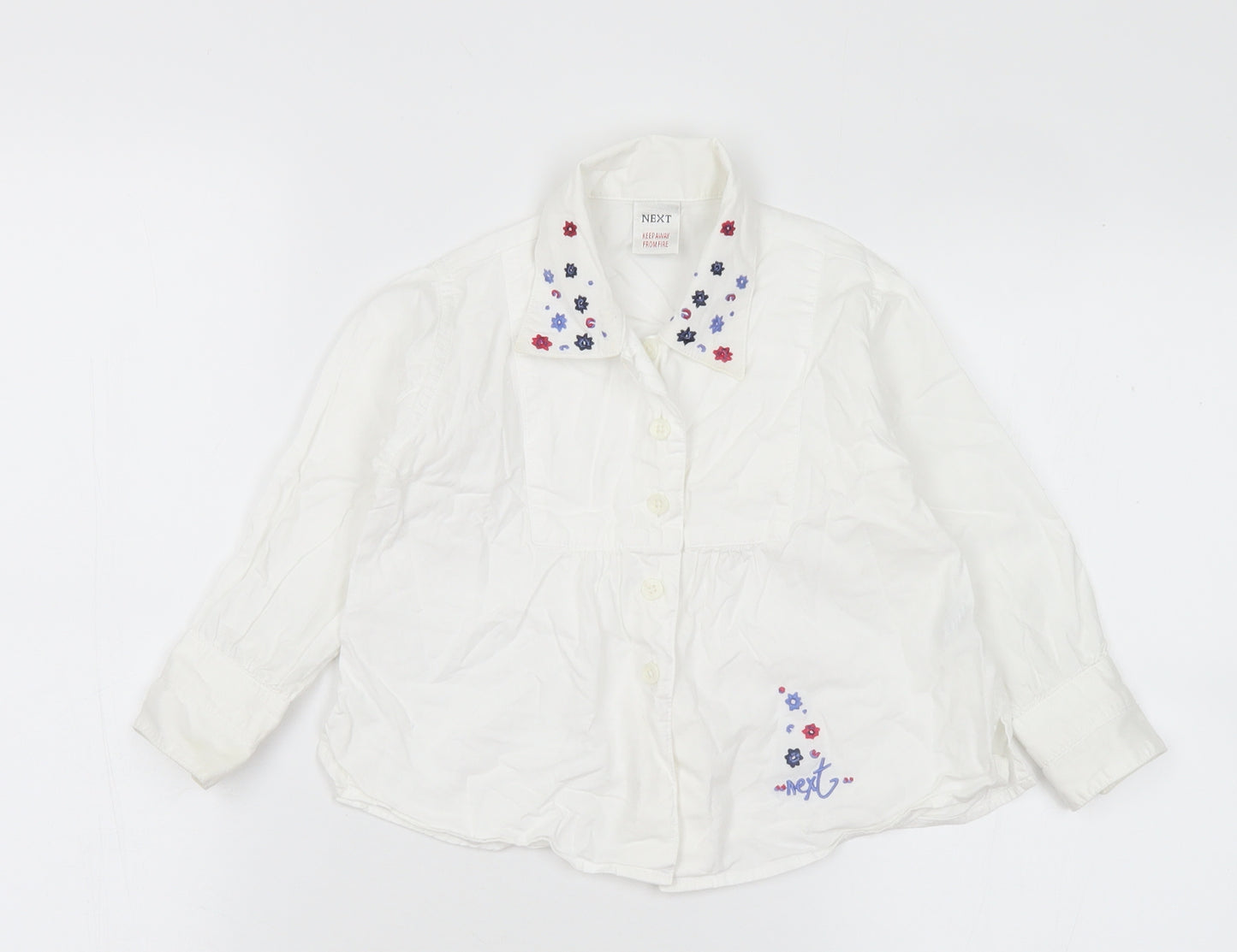 NEXT Girls White Floral Cotton Basic Blouse Size 2 Years Collared Button