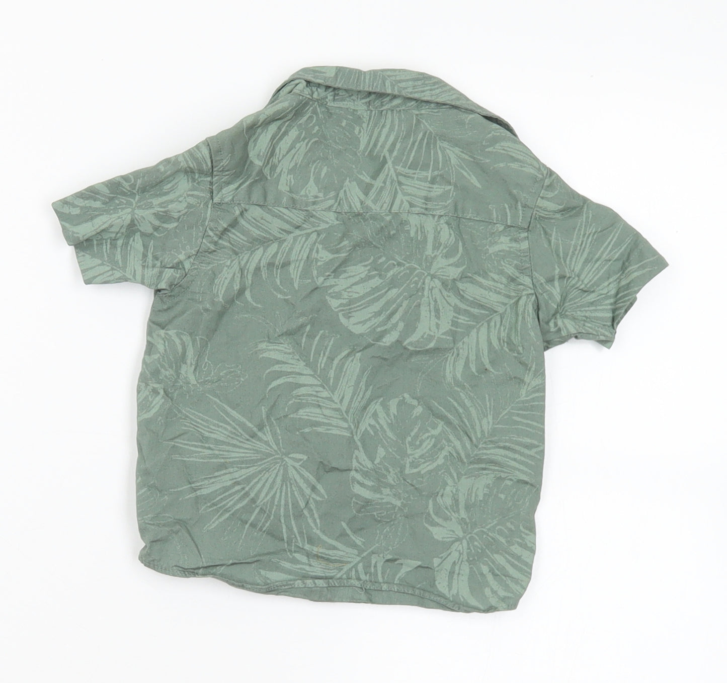 Primark Boys Green Floral Cotton Basic Button-Up Size 6-9 Months Collared Button - 6-12 months
