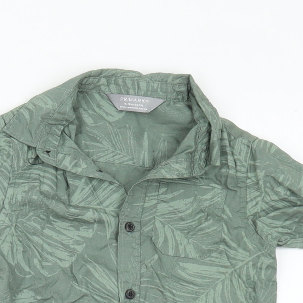 Primark Boys Green Floral Cotton Basic Button-Up Size 6-9 Months Collared Button - 6-12 months