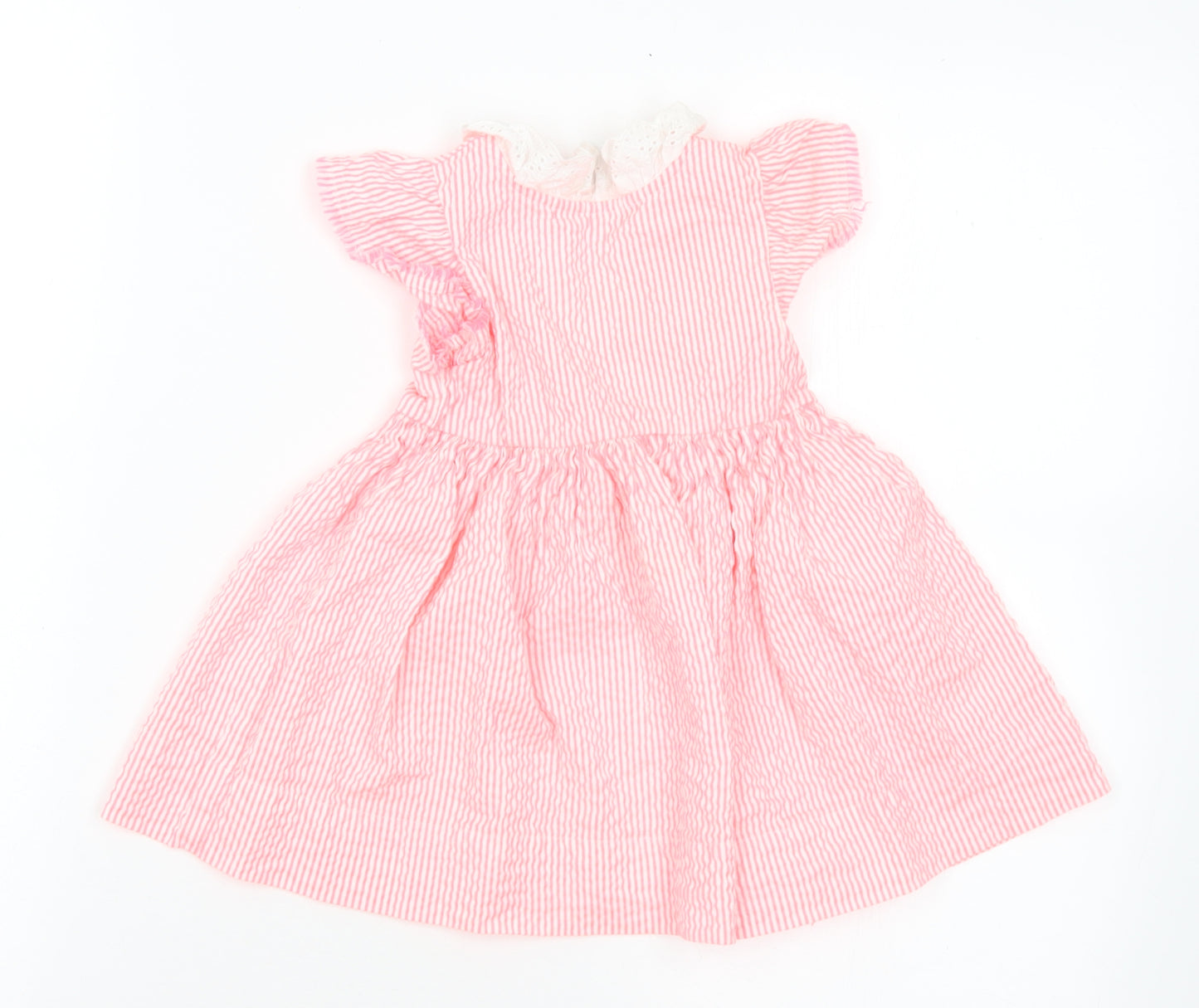 NEXT Girls Pink Striped Cotton A-Line  Size 12-18 Months  Collared Button