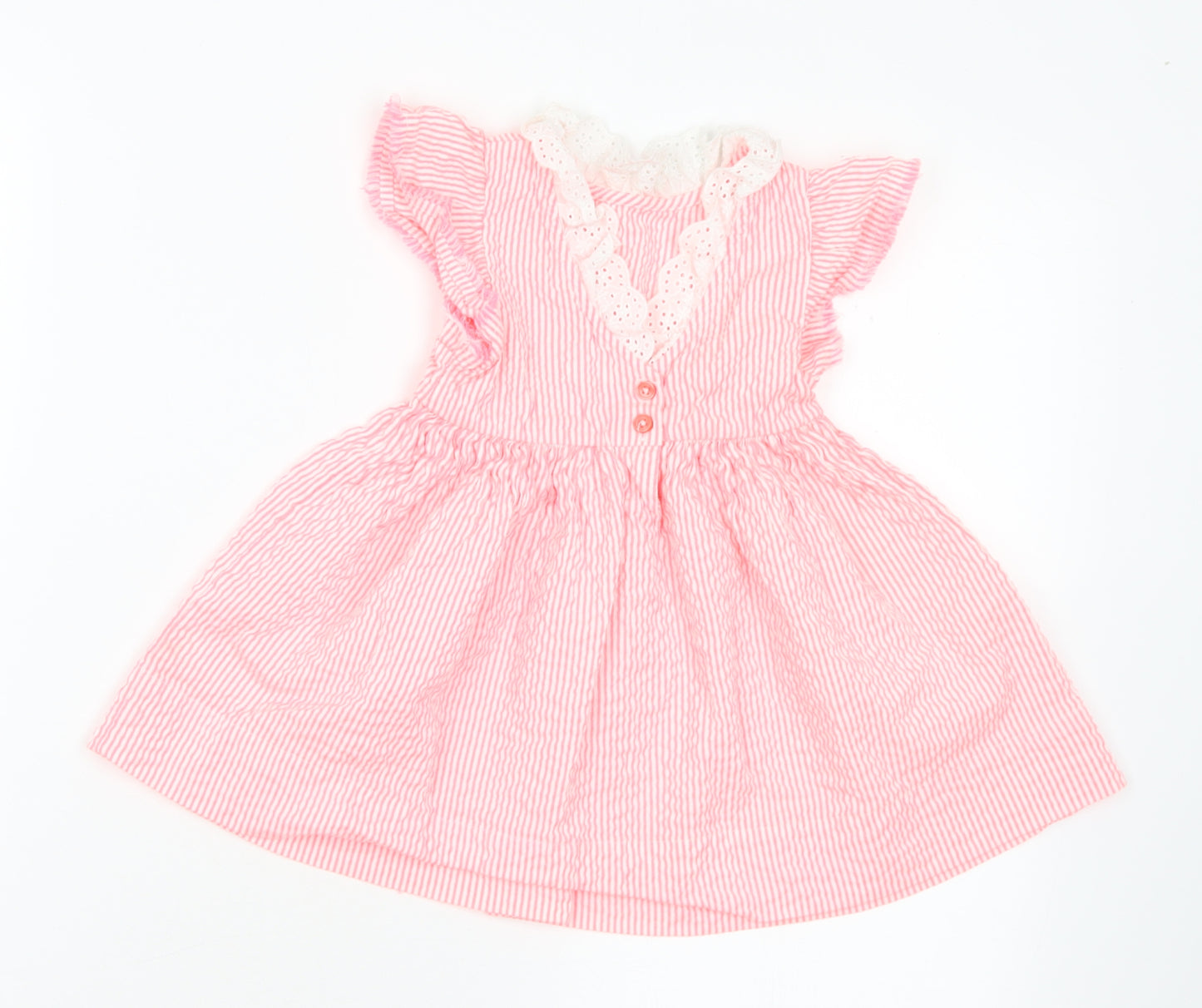 NEXT Girls Pink Striped Cotton A-Line  Size 12-18 Months  Collared Button
