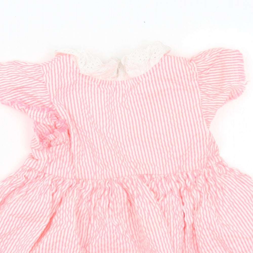 NEXT Girls Pink Striped Cotton A-Line  Size 12-18 Months  Collared Button