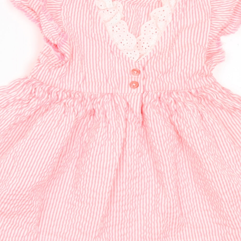 NEXT Girls Pink Striped Cotton A-Line  Size 12-18 Months  Collared Button