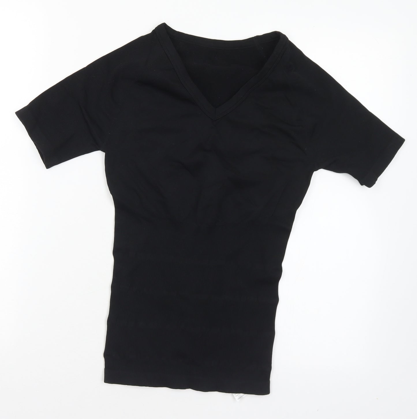 Preworn Womens Black  Nylon Basic T-Shirt Size S V-Neck