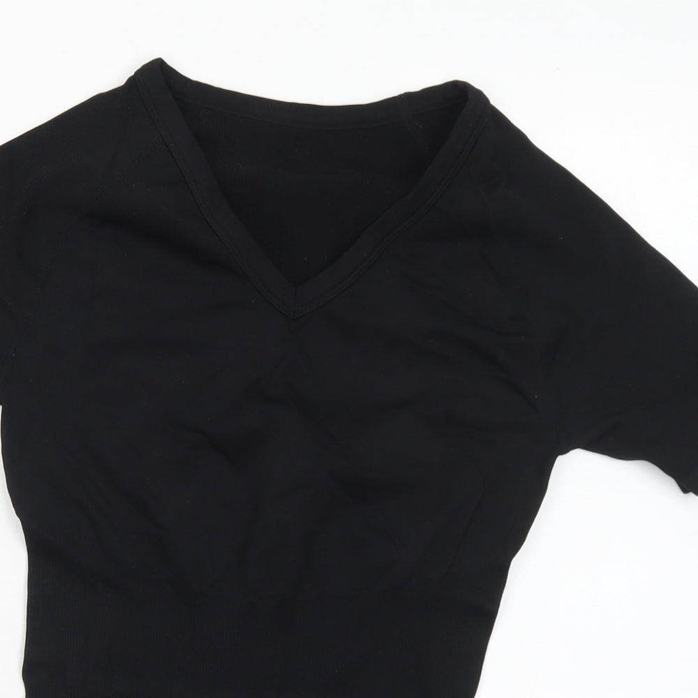 Preworn Womens Black  Nylon Basic T-Shirt Size S V-Neck