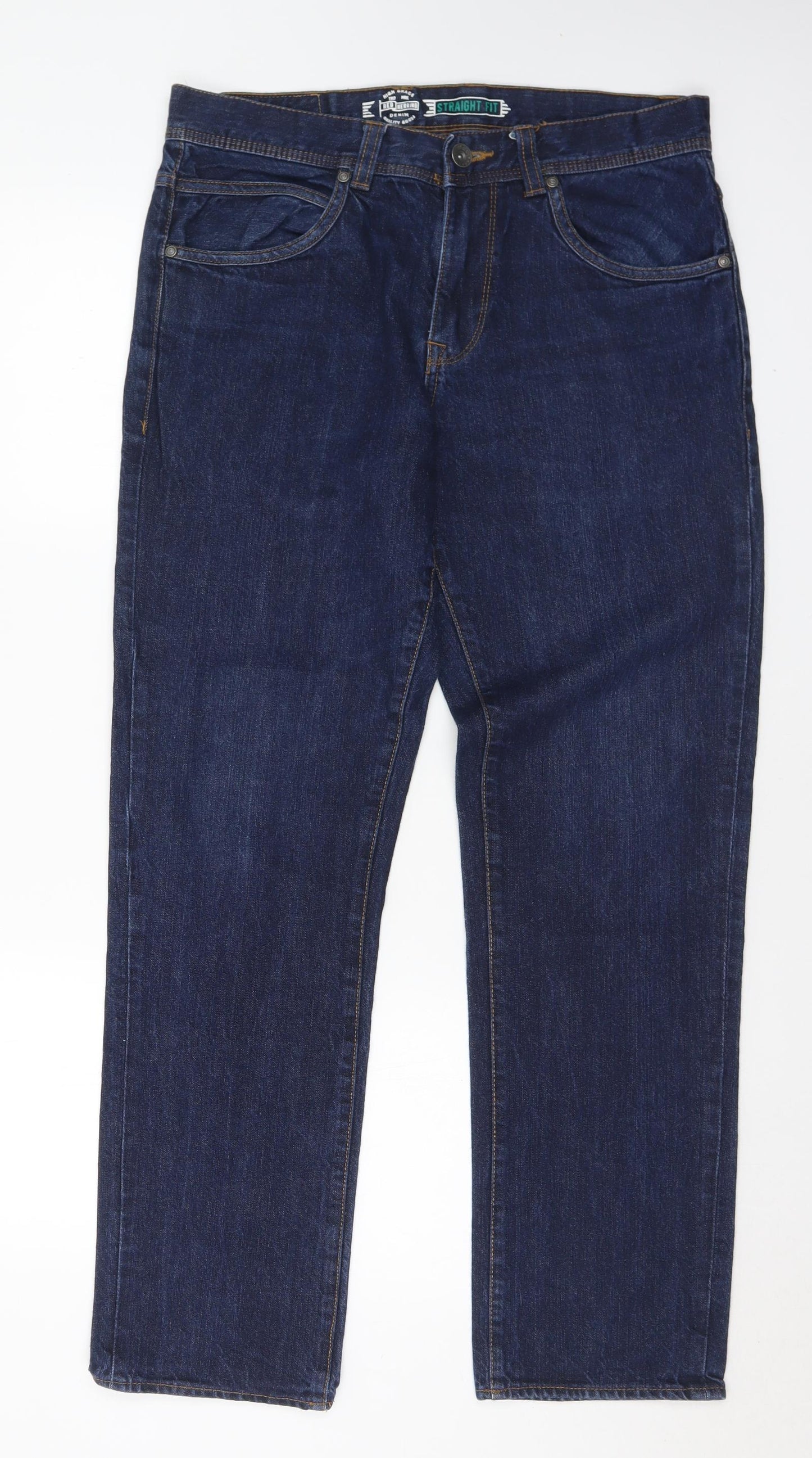 Debenhams Mens Blue  Cotton Straight Jeans Size 34 L32 in Regular Button
