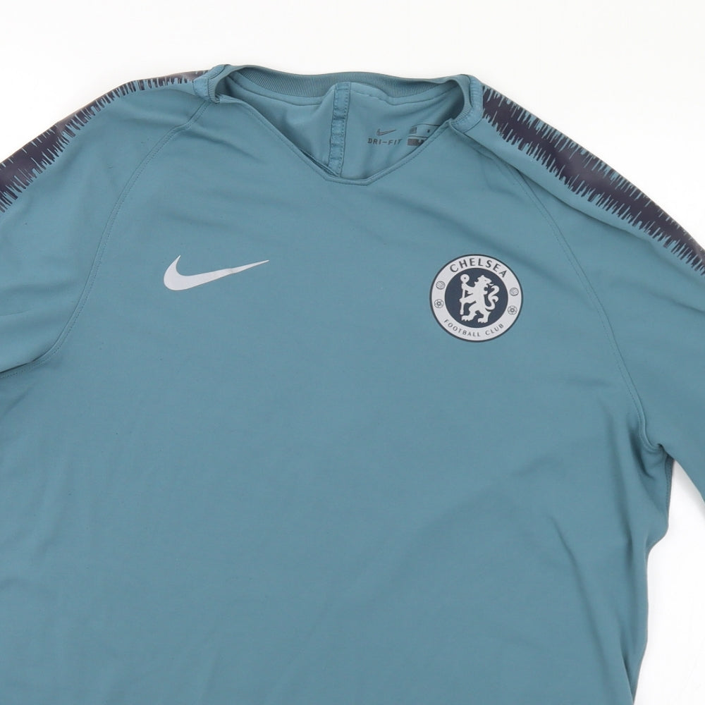 Nike Mens Blue  Polyester  T-Shirt Size L V-Neck  - Chelsea Football Club