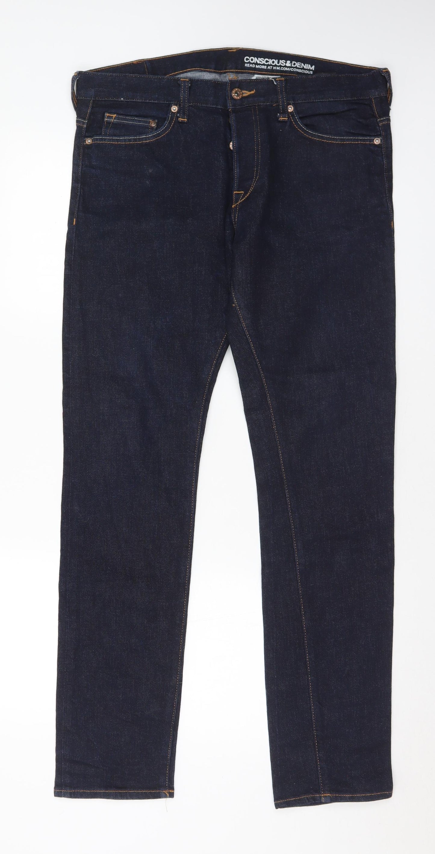 H&M Mens Blue  Cotton Straight Jeans Size 33 in L32 in Slim Button