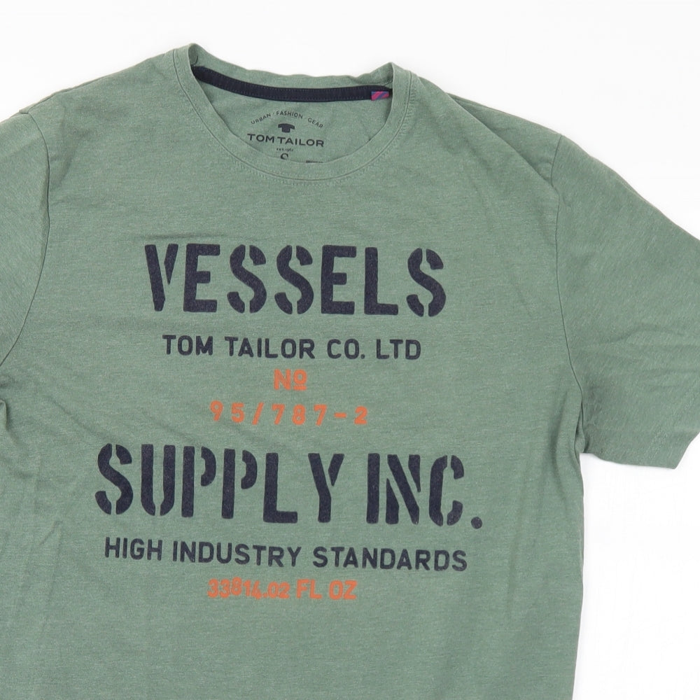 TOM TAILOR Mens Green  Cotton  T-Shirt Size S Crew Neck