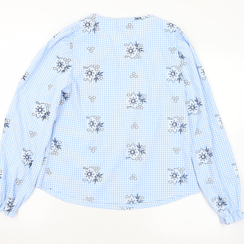 Pieces Womens Blue Check Polyester Basic Blouse Size S Round Neck