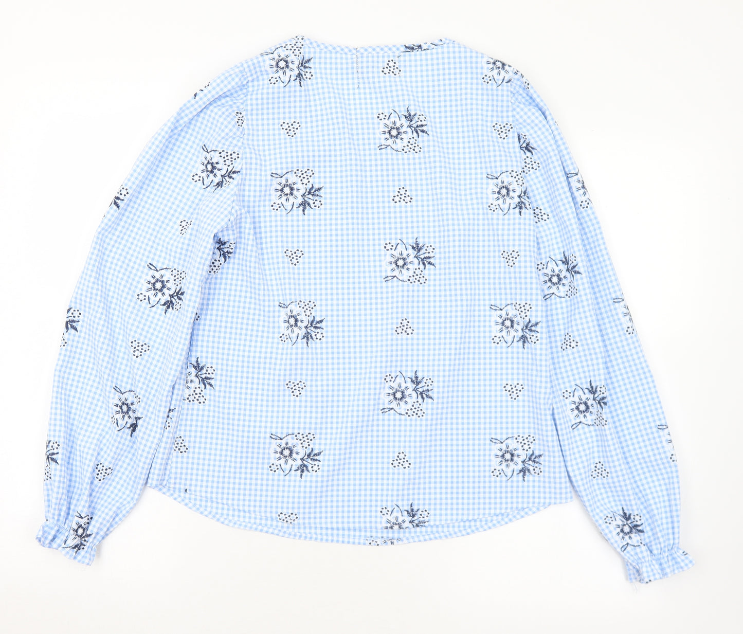 Pieces Womens Blue Check Polyester Basic Blouse Size S Round Neck