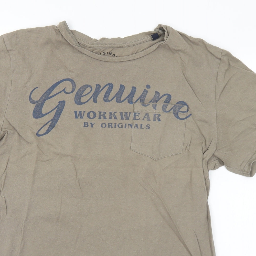 JACK & JONES Mens Brown  Cotton  T-Shirt Size S Round Neck