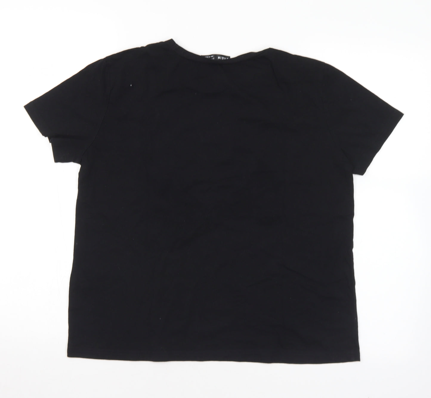 SheIn Womens Black  Cotton Basic T-Shirt Size M Crew Neck - Flower
