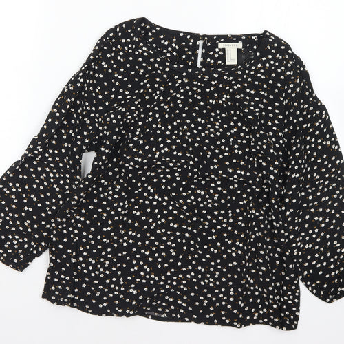 FOREVER 21 Womens Black Floral Polyester Basic Blouse Size M Round Neck