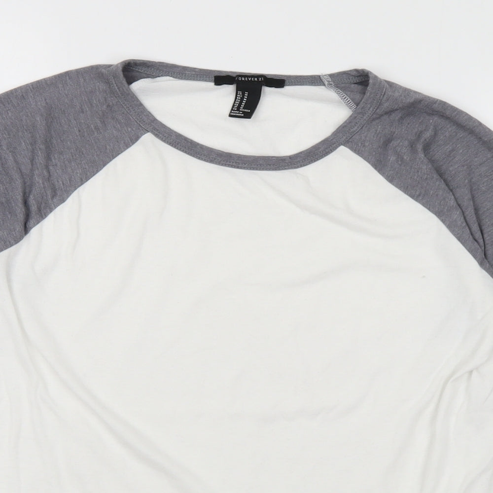 FOREVER 21 Womens White  Cotton Basic T-Shirt Size M Crew Neck