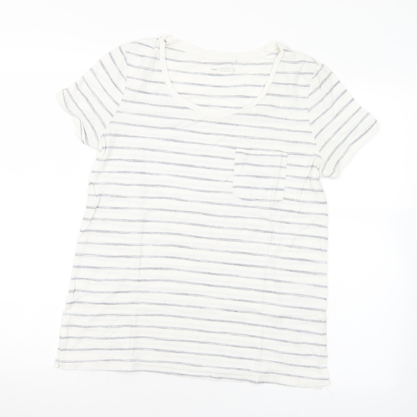 NEXT Womens White Striped Cotton Basic T-Shirt Size 10 Round Neck