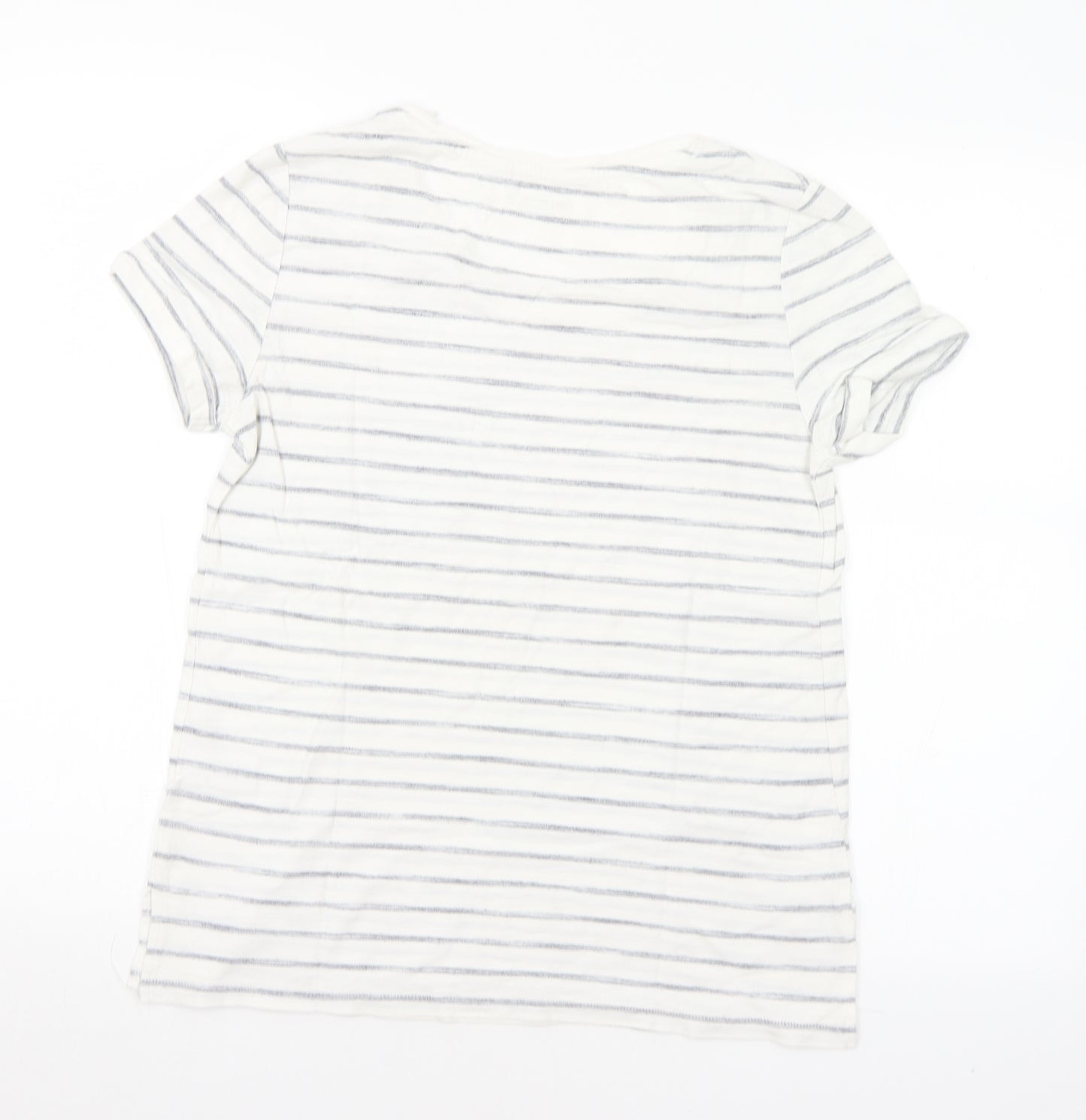 NEXT Womens White Striped Cotton Basic T-Shirt Size 10 Round Neck