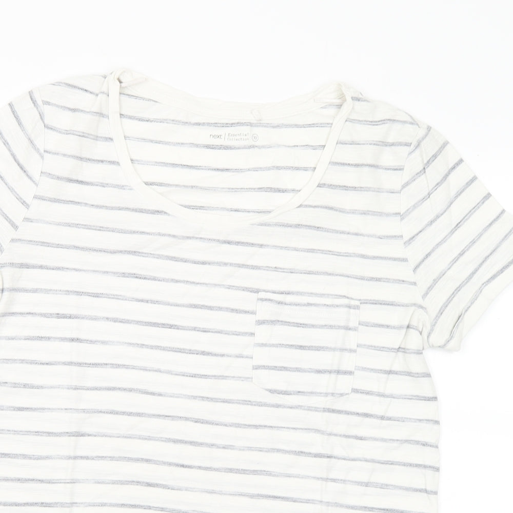 NEXT Womens White Striped Cotton Basic T-Shirt Size 10 Round Neck