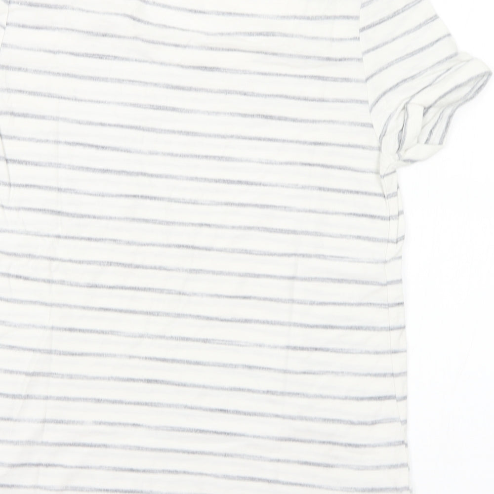 NEXT Womens White Striped Cotton Basic T-Shirt Size 10 Round Neck