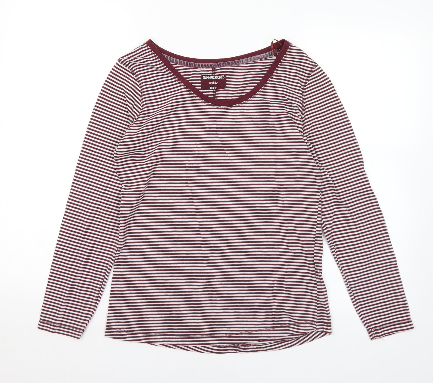 Dunnes Stores Womens Purple Striped Polyester Basic T-Shirt Size 12 Round Neck