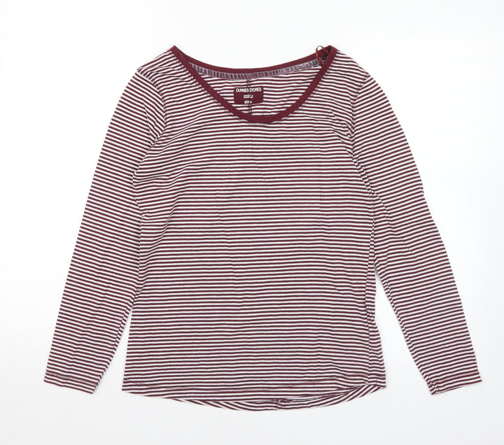 Dunnes Stores Womens Purple Striped Polyester Basic T-Shirt Size 12 Round Neck