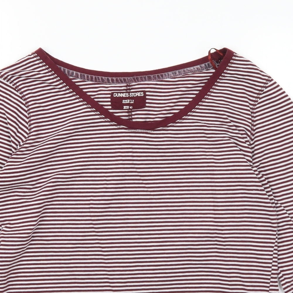 Dunnes Stores Womens Purple Striped Polyester Basic T-Shirt Size 12 Round Neck