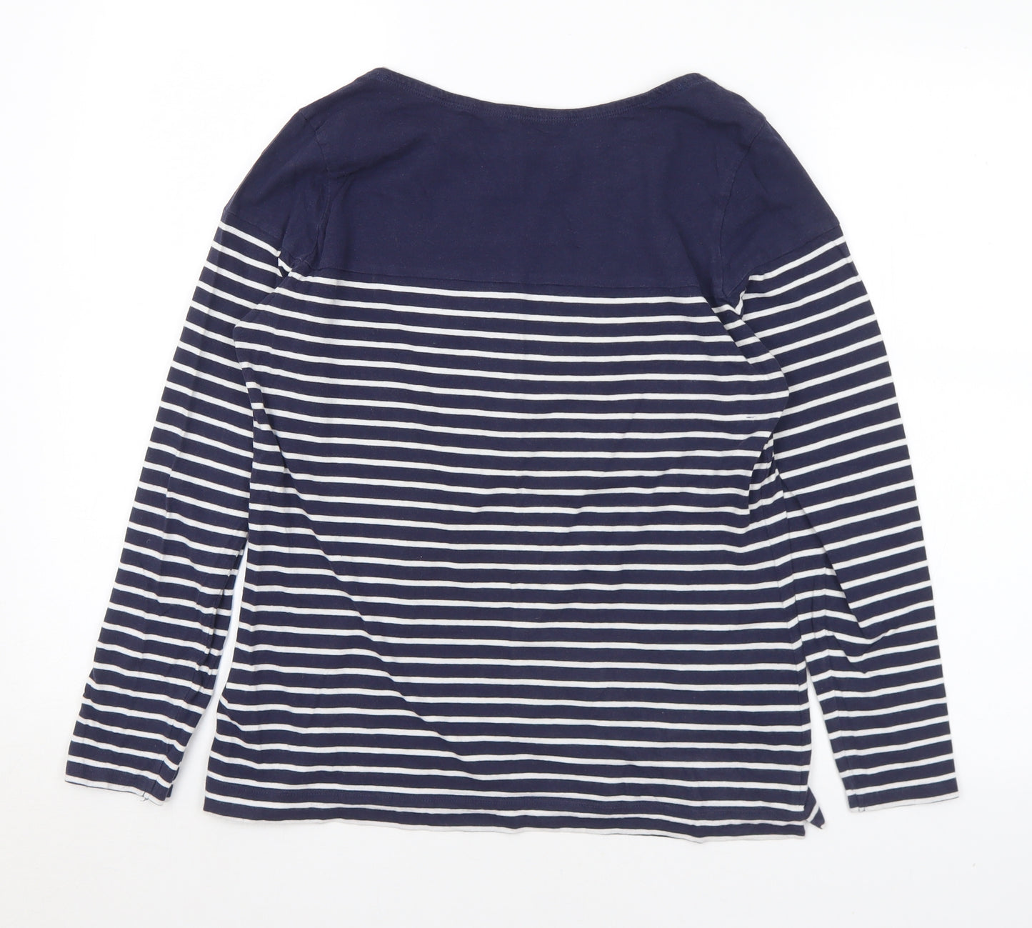 Marks and Spencer Womens Blue Striped Cotton Basic T-Shirt Size 12 Boat Neck