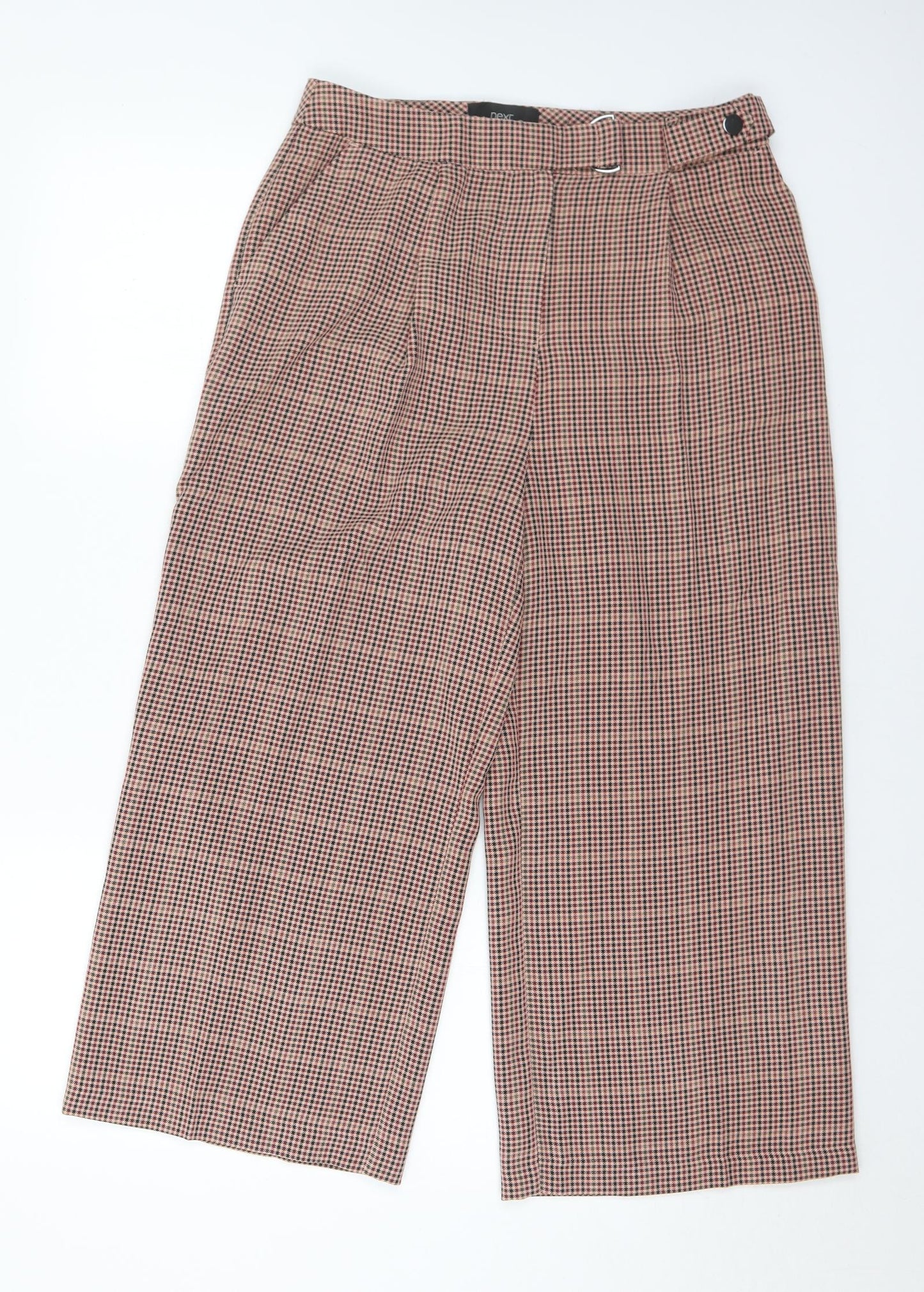NEXT Womens Brown Houndstooth Polyester Cropped Trousers Size 10 L23 in Regular