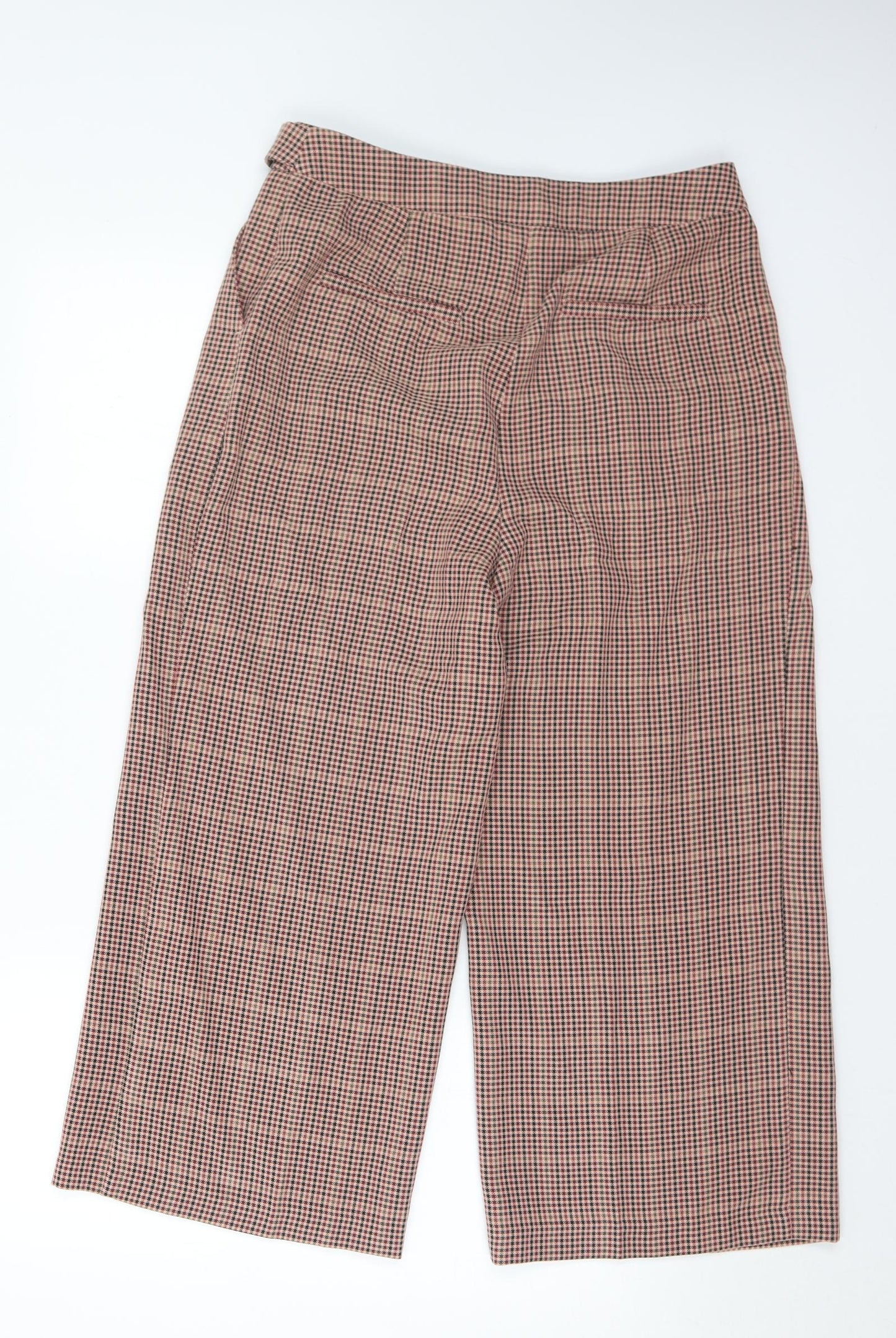 NEXT Womens Brown Houndstooth Polyester Cropped Trousers Size 10 L23 in Regular
