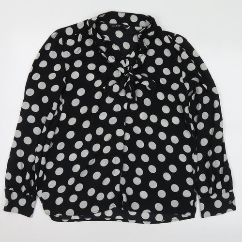 F&F Womens Black Polka Dot Polyester Basic Blouse Size 10 Henley